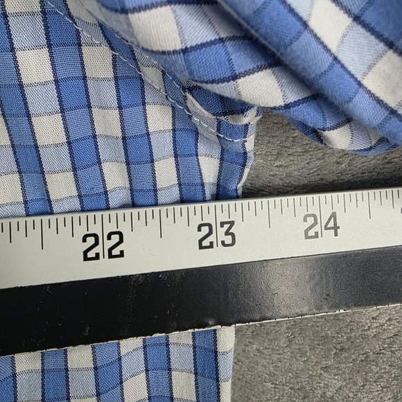 Mens Blue & White Gingham Chaps Shirt Long Sleeve Button Down Stretch Size M - Picture 7 of 9